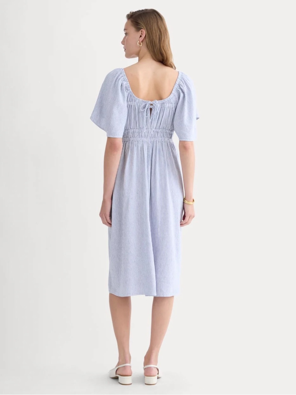 Everlane Light Blue Pinstripe Smocked Midi Dress - Picture 4 of 4